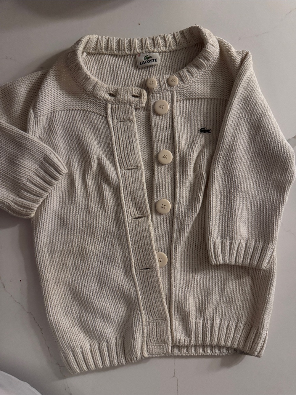 Lacoste Cream Button-Front Knit Cardigan